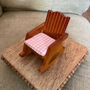 Rocking Chair, Doll or Dollhouse, Pink & White Checked Pad, Handmade, 4” Tall
